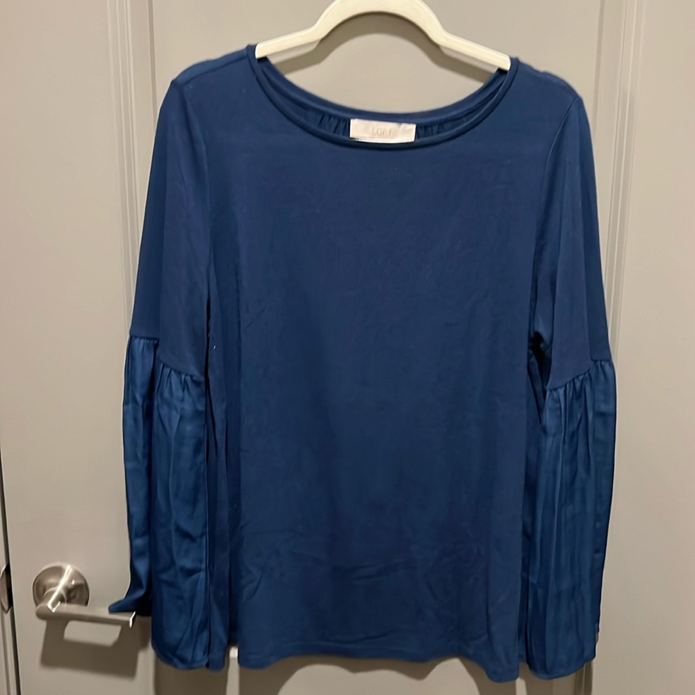 Navy Blue Long-Sleeve LOFT Top with Flowy Sleeve